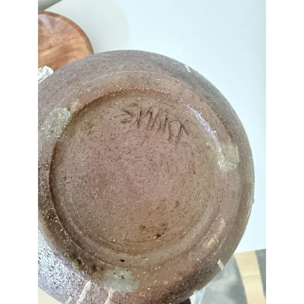 Vintage Signed SMART Studio Pottery Vase Heavy Stoneware Iridescent Oil Spot
